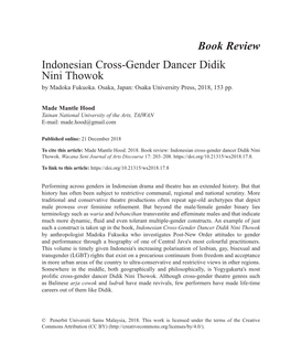 Book Review Indonesian Cross-Gender Dancer Didik Nini Thowok by Madoka Fukuoka