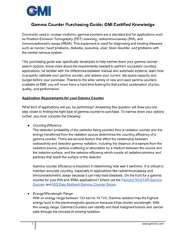 Gamma Counter Purchasing Guide: GMI Certified Knowledge