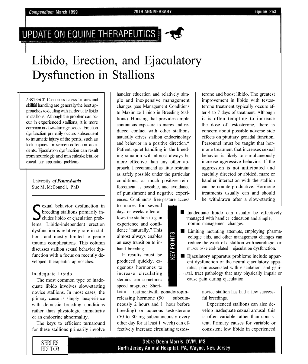 Libido, Erection, and Ejaculatory Dysfunction in Stallions