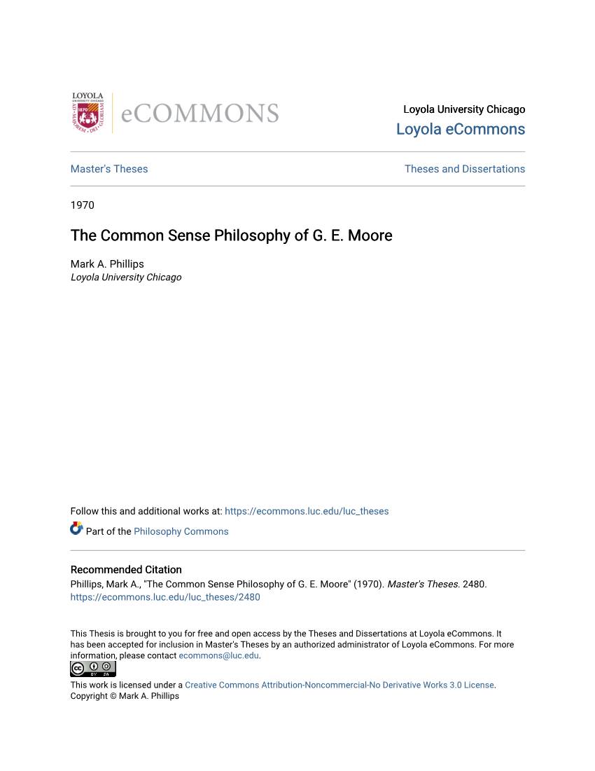 The Common Sense Philosophy of G. E. Moore