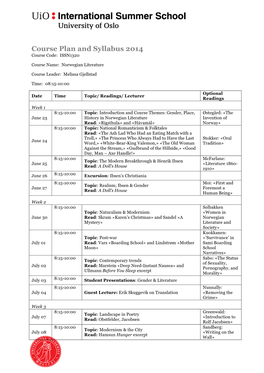 Course Plan and Syllabus 2014 Course Code: ISSN1320
