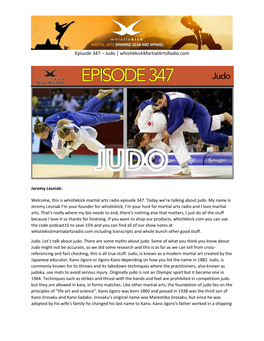 Episode 347 – Judo | Whistlekickmartialartsradio.Com