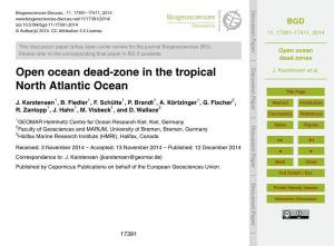 Open Ocean Dead-Zones in the Tropical J I Northeast Atlantic