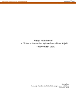 Kirjoja Lukevat Körtit - Ylistaron Untamalan Kylän Uskonnollinen Kirjalli- Suus Vuoteen 1920