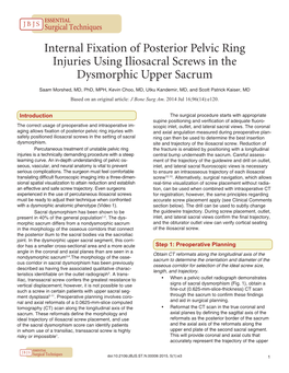 Internal Fixation of Posterior Pelvic Ring Injuries Using Iliosacral Screws in the Dysmorphic Upper Sacrum