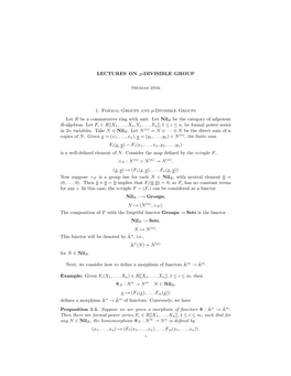 LECTURES on P-DIVISIBLE GROUP