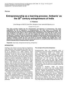 Entrepreneurship As a Learning Process: Ambanis' As the 20 Century