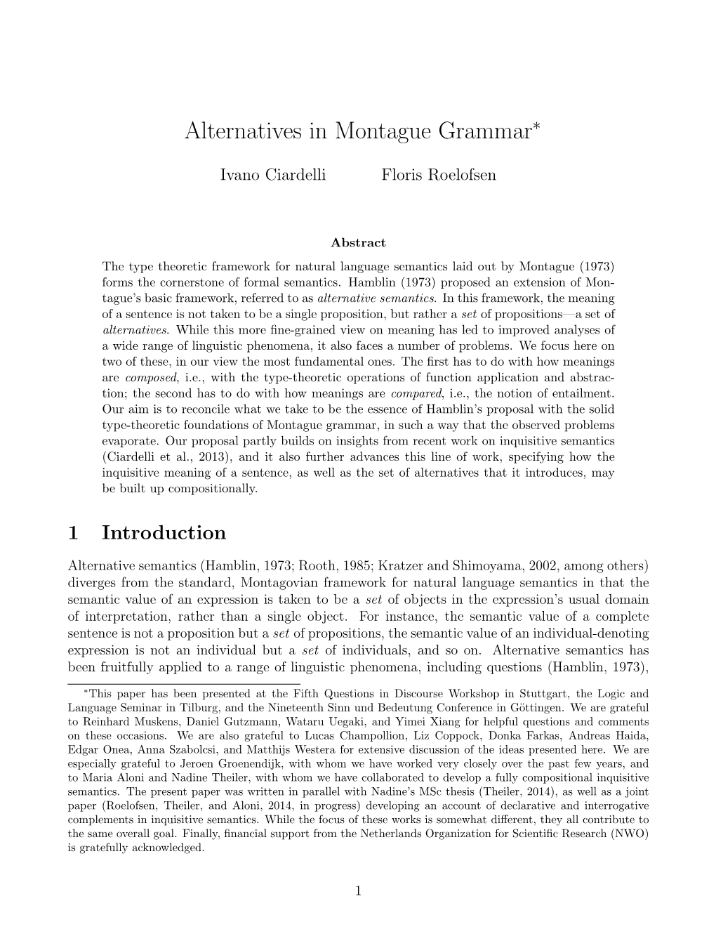 Alternatives in Montague Grammar∗