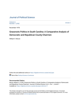 Grassroots Politics in South Carolina: a Comparative Analysis of Democratic and Republican County Chairmen