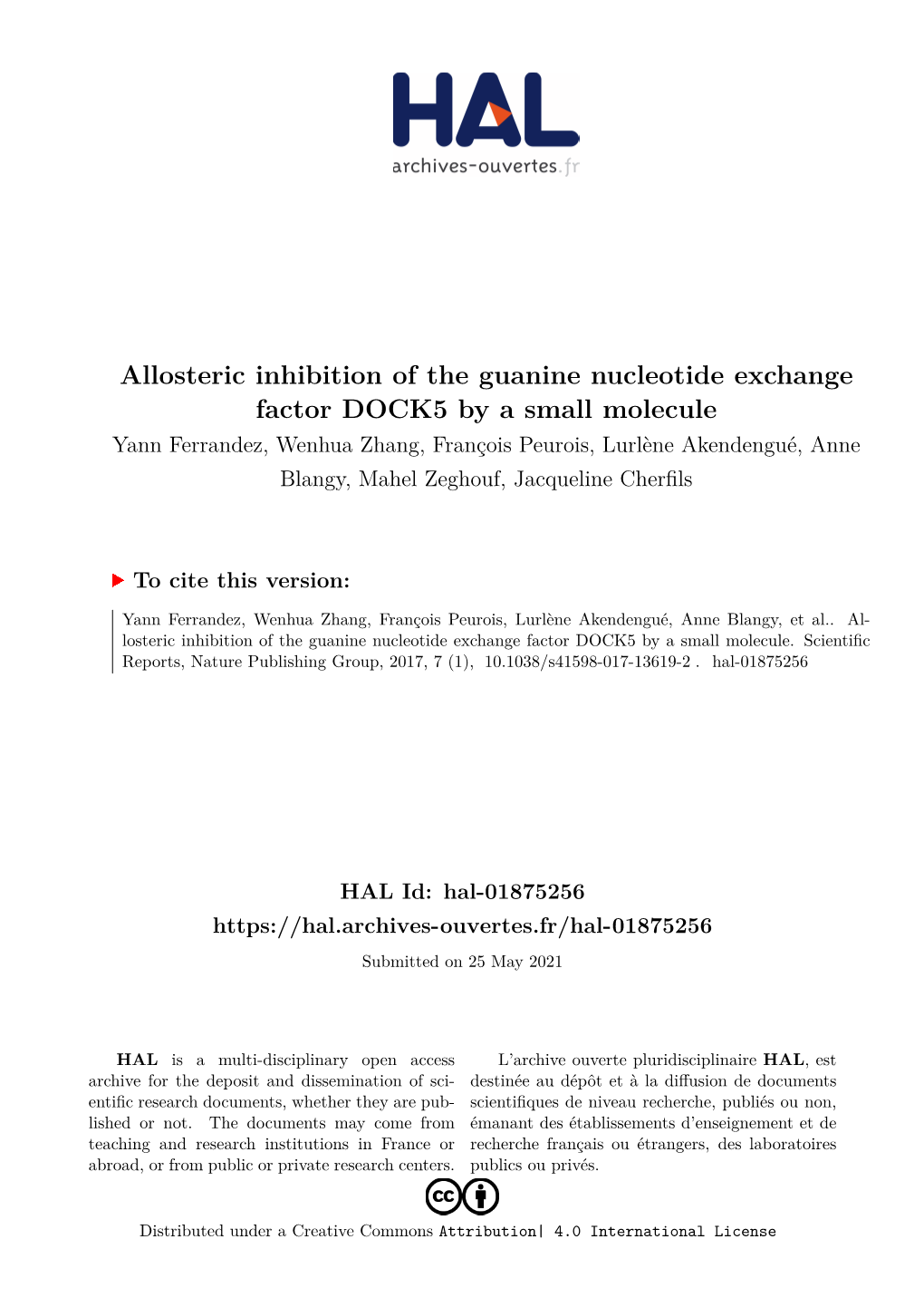 Allosteric Inhibition of the Guanine Nucleotide Exchange Factor DOCK5