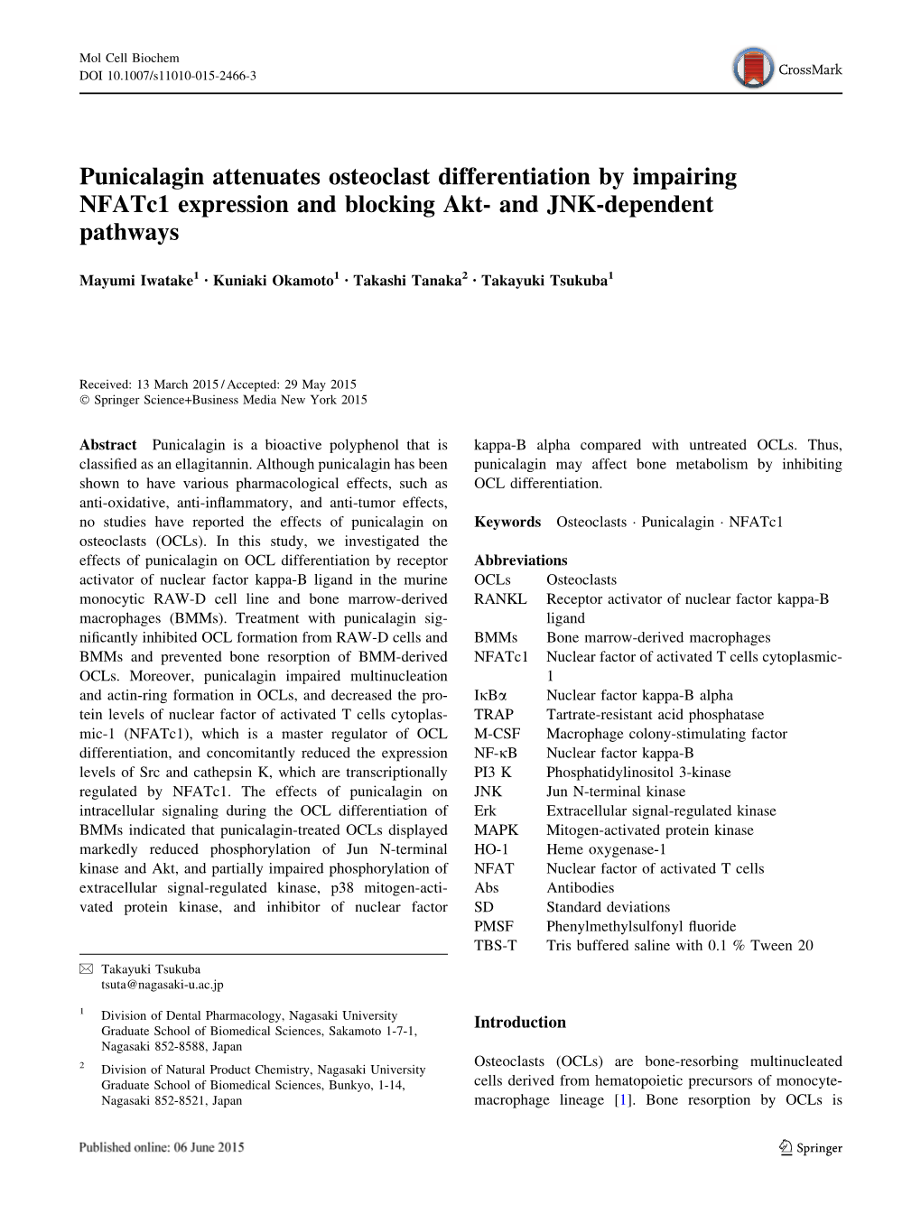 Punicalagin Attenuates Osteoclast Differentiation by Impairing Nfatc1 Expression and Blocking Akt- and JNK-Dependent Pathways