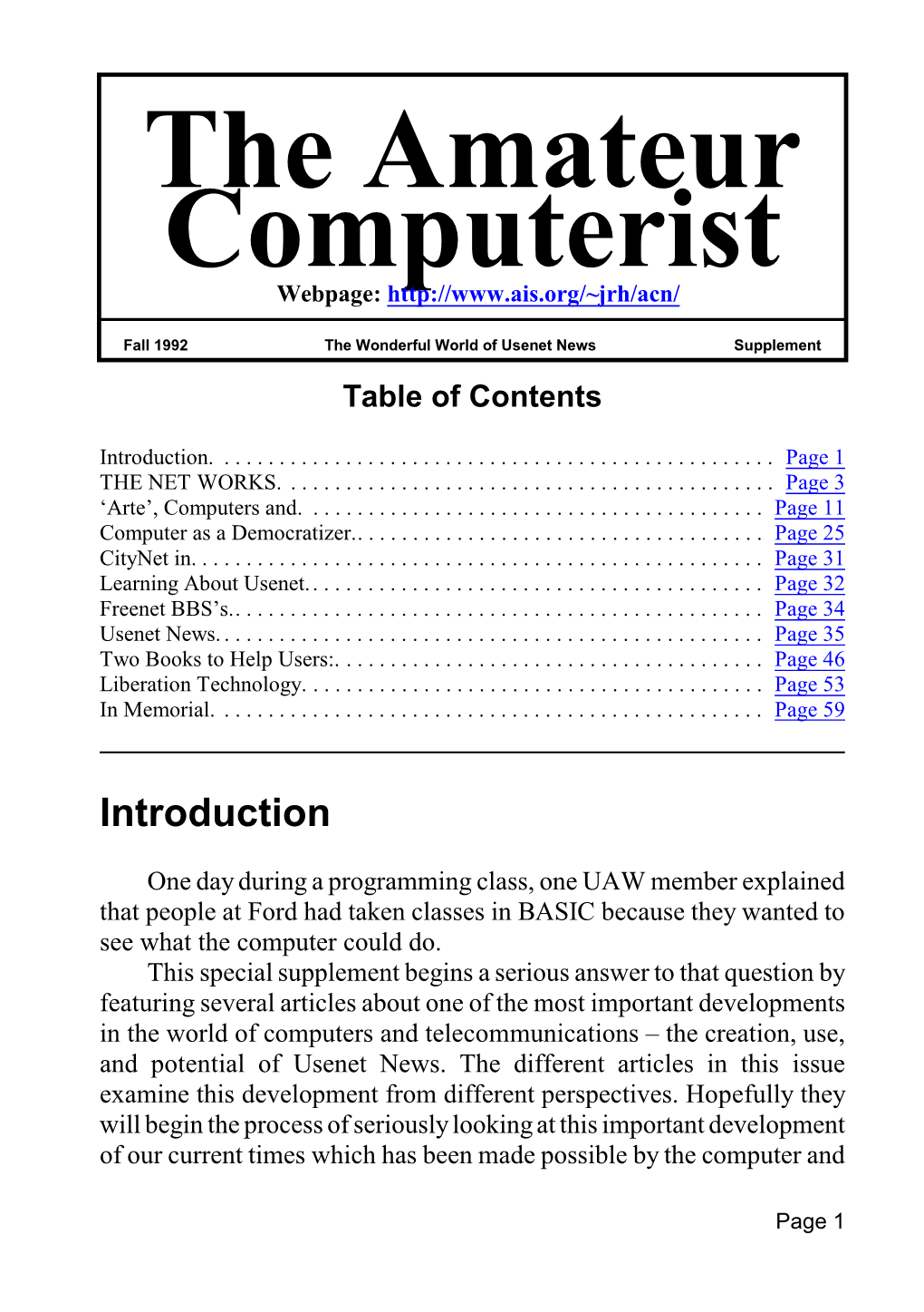 Amateur Computerist Newsletter