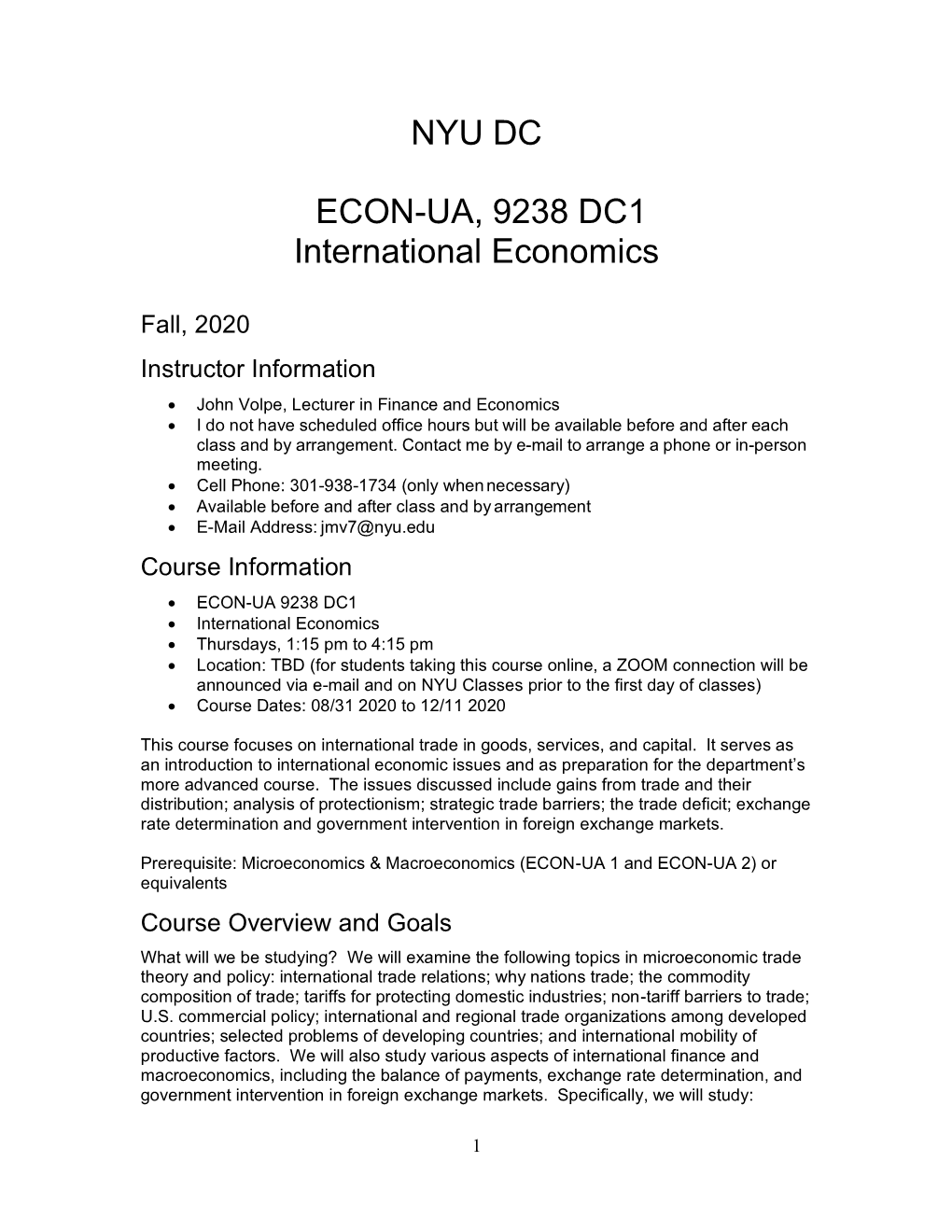 NYU DC ECON-UA, 9238 DC1 International Economics