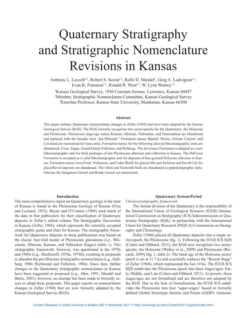 Quaternary Stratigraphy and Stratigraphic Nomenclature Revisions in Kansas Anthony L