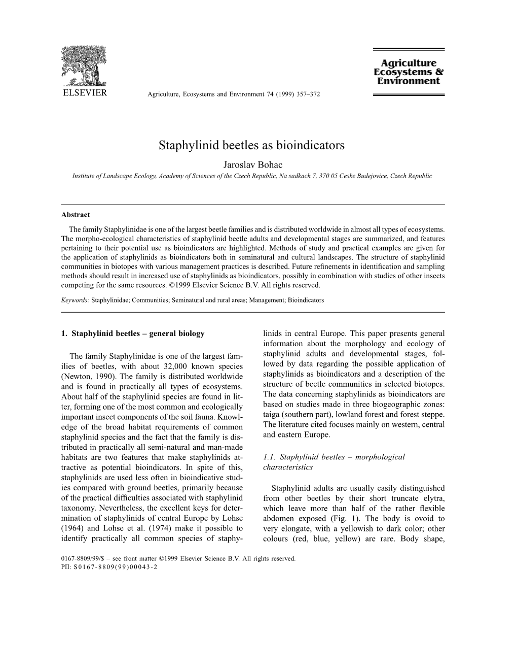 Staphylinid Beetles As Bioindicators