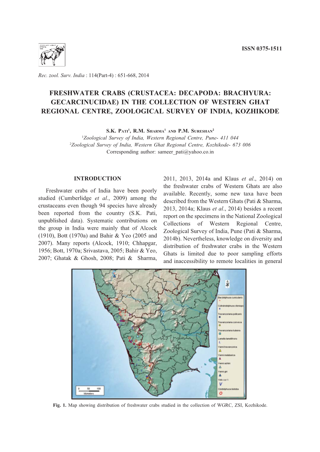 Freshwater Crabs (Crustacea: Decapoda: Brachyura: Gecarcinucidae) in the Collection of Western Ghat Regional Centre, Zoological Survey of India, Kozhikode