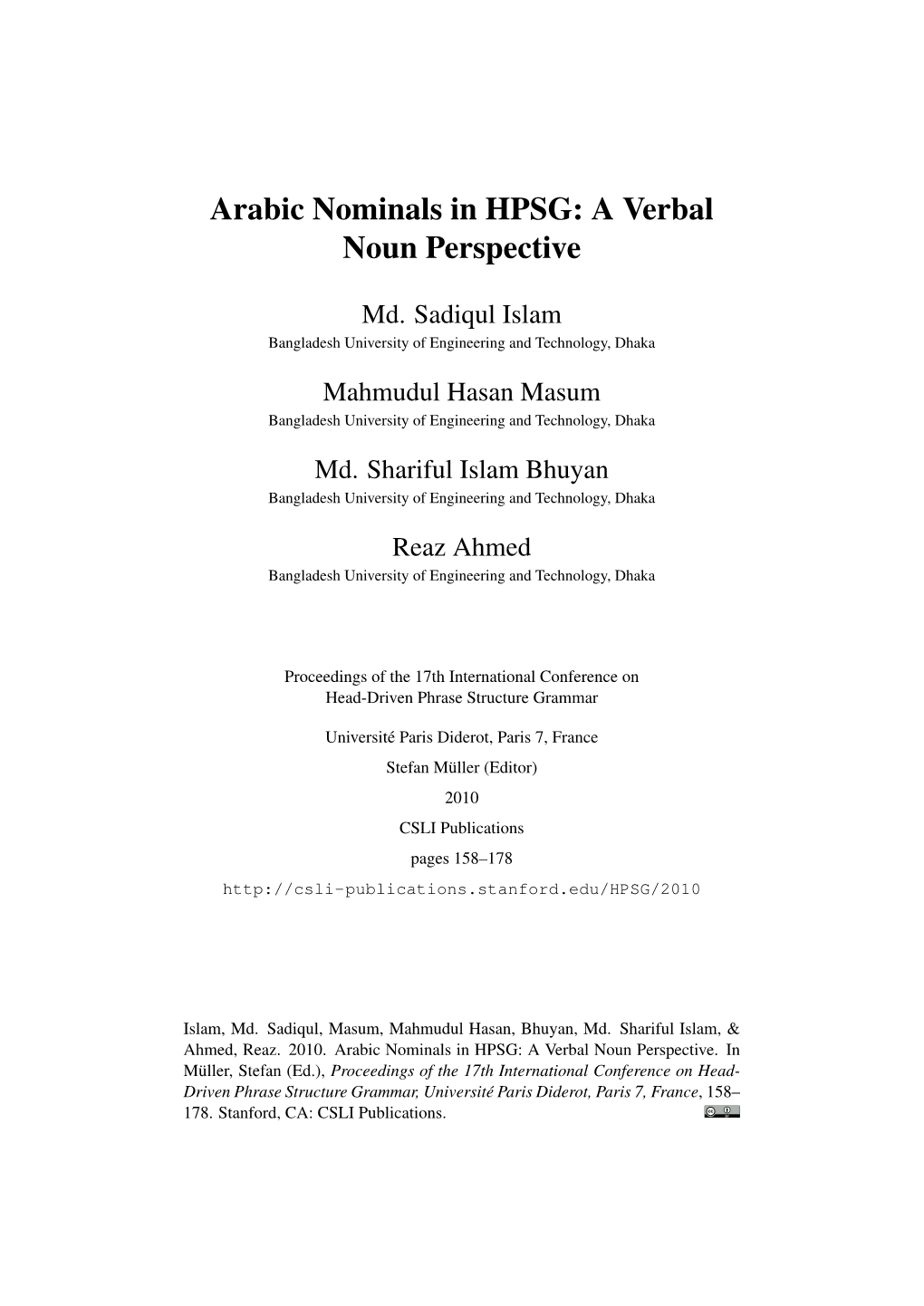 Arabic Nominals in HPSG: a Verbal Noun Perspective