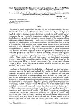 From Adam Smith to the Present Mess Via Depressions and Two World Wars a Short History of Economic and Christian Corruption Across the West