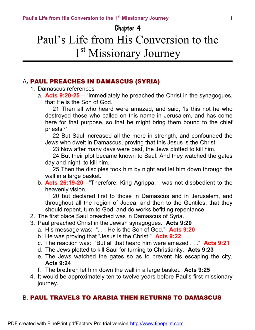 Paul's Life from His Conversion to the 1 Missionary Journey
