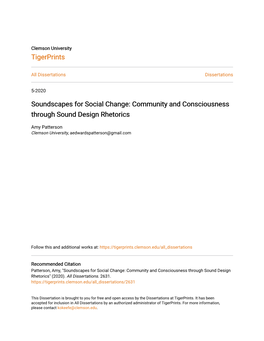 Soundscapes for Social Change: Community and Consciousness Through Sound Design Rhetorics