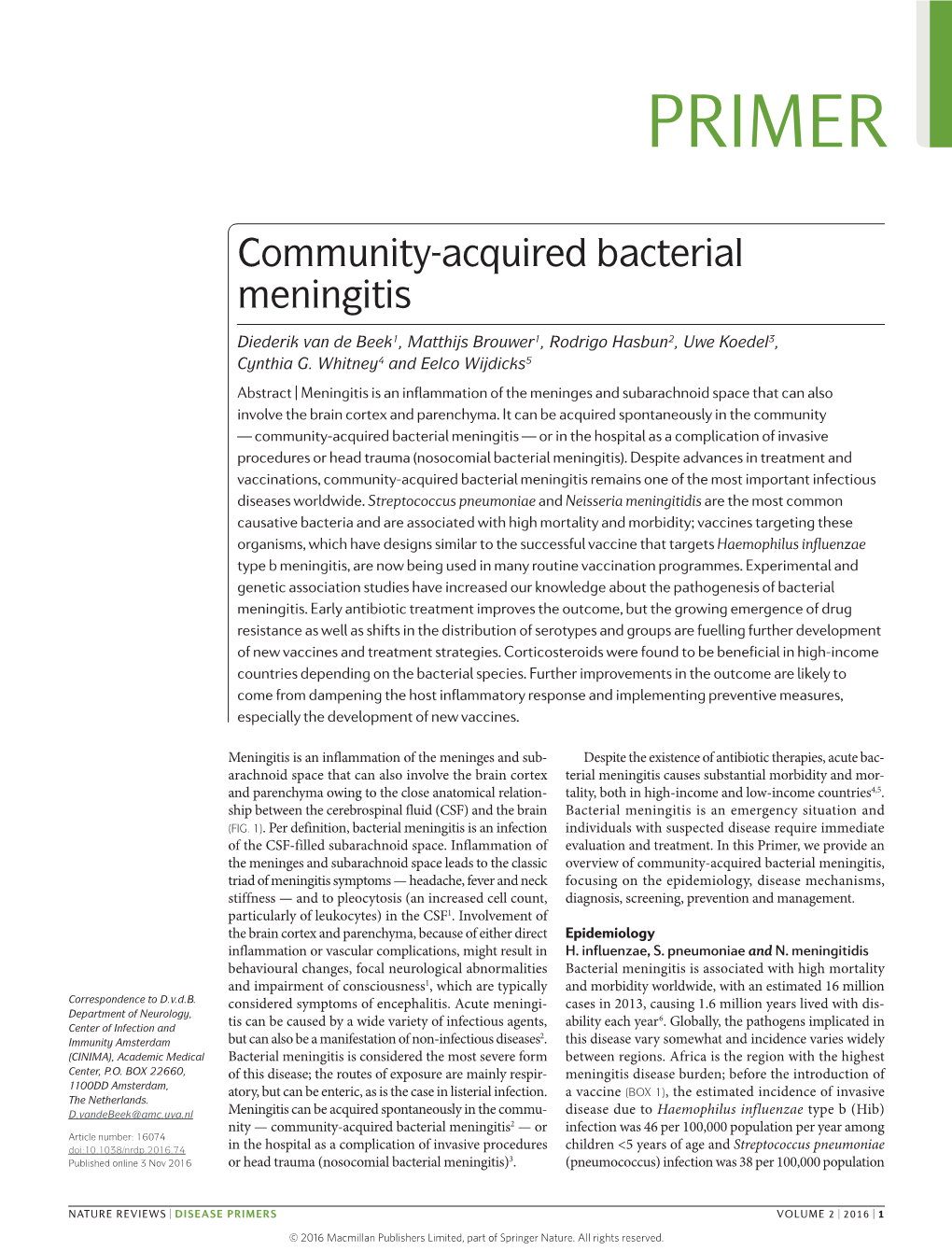 Community-Acquired Bacterial Meningitis