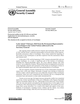 Letter Dated 7 February 2019 from the Permanent Representative of Azerbaijan to the United Nations Addressed to the Secretary-General