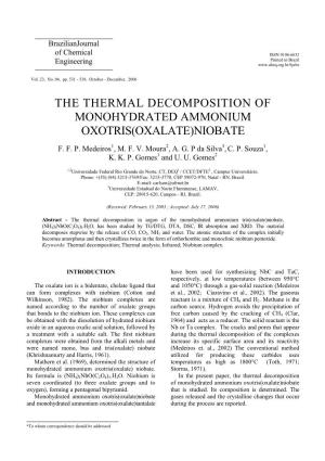 The Thermal Decomposition of Monohydrated Ammonium Oxotris(Oxalate)Niobate