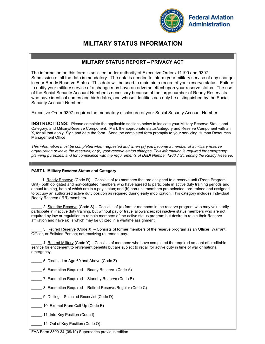 Military Status Information