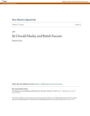 Sir Oswald Mosley and British Fascism Benjamin Sacks