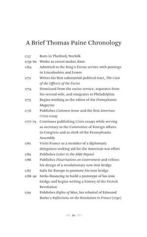 A Brief Thomas Paine Chronology