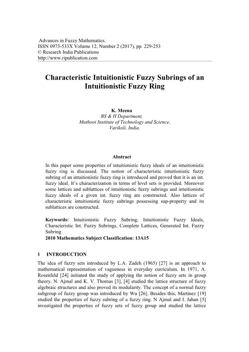 Characteristic Intuitionistic Fuzzy Subrings of an Intuitionistic Fuzzy Ring