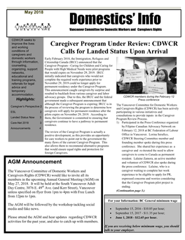 May 2018 Domestics’ Info Vancouver Committee for Domestic Workers and Caregivers Rights