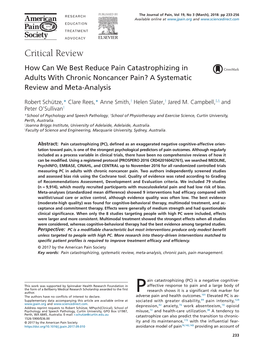 How Can We Best Reduce Pain Catastrophizing in Adults with Chronic Noncancer Pain? a Systematic Review and Meta-Analysis