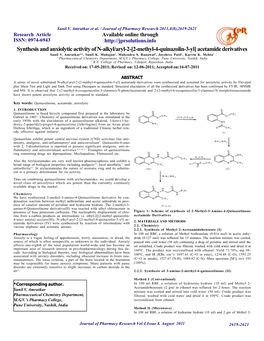 [2-Methyl-4-Quinazolin-3-Yl] Acetamide Derivatives Sunil V