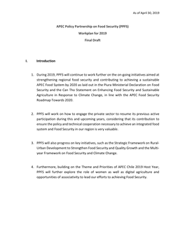 APEC Policy Partnership on Food Security (PPFS) Workplan for 2019 Final Draft