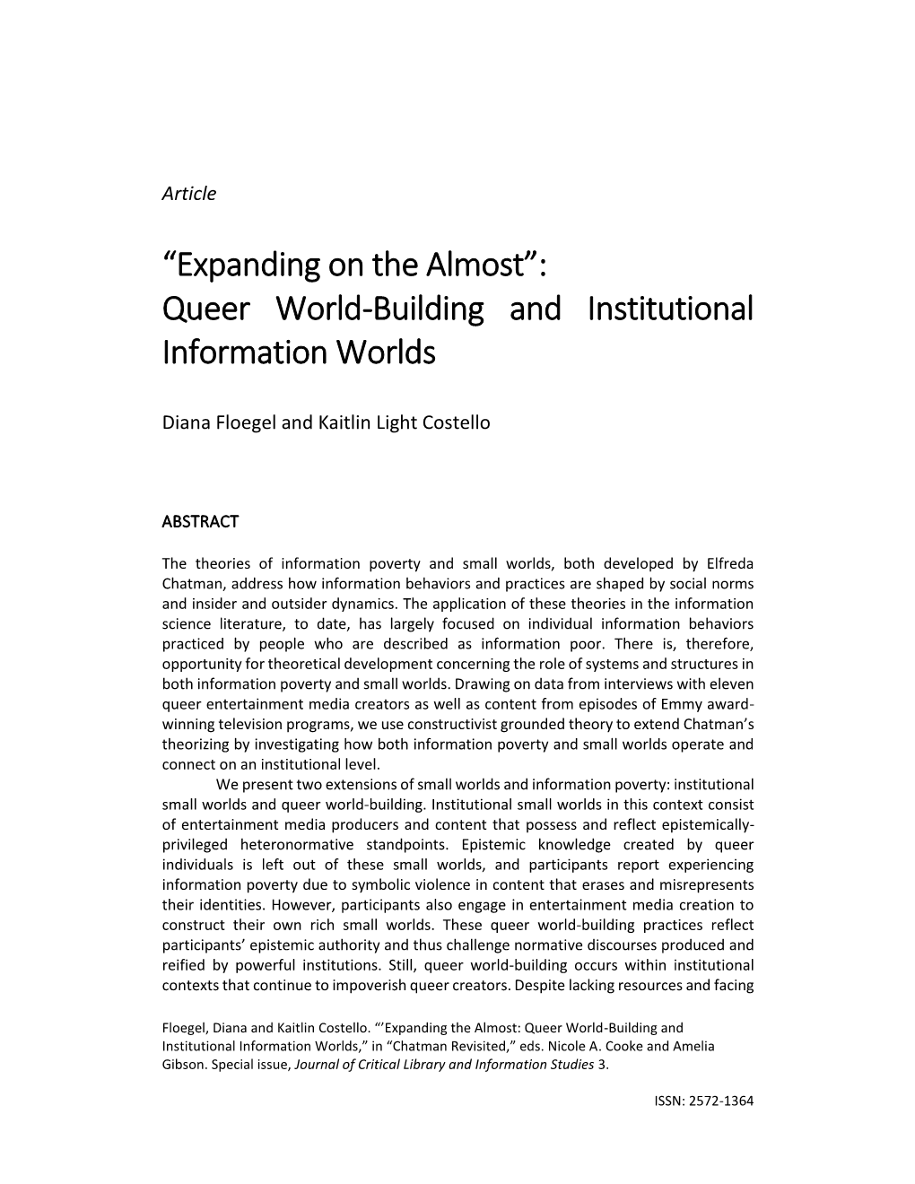 Queer World-Building and Institutional Information Worlds