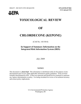Toxicological Review of Chlordecone (Kepone)