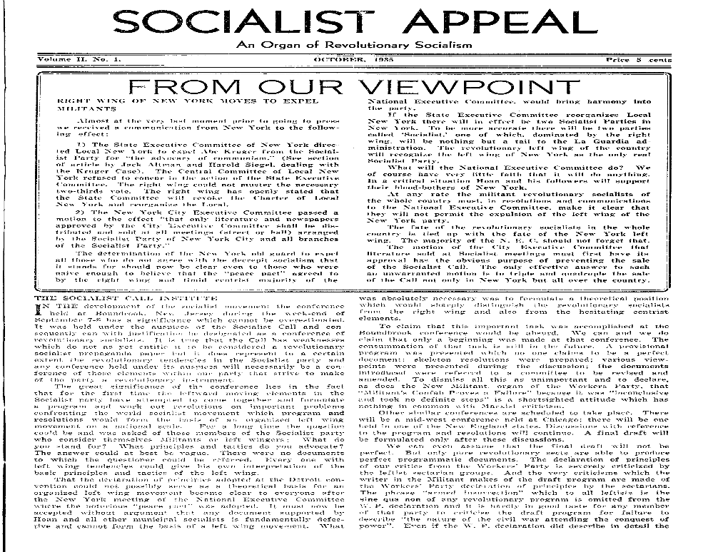 SOCIALIST APPEAL an Organ of Revolutionary Socialism