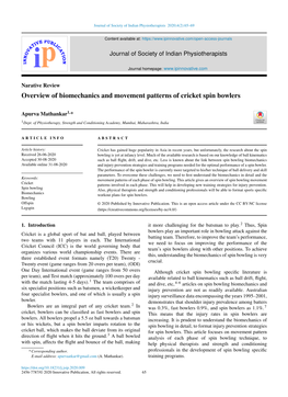 Overview of Biomechanics and Movement Patterns of Cricket Spin Bowlers