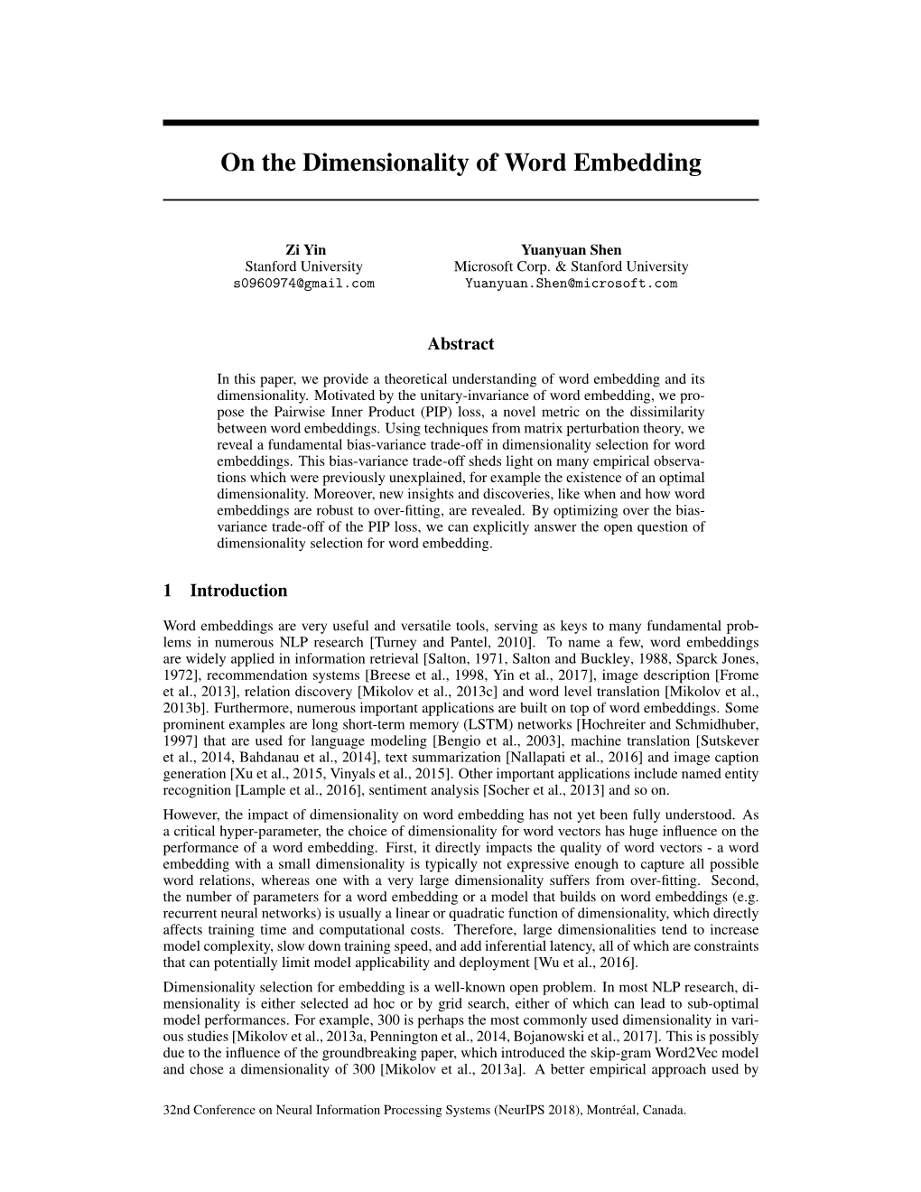 On the Dimensionality of Word Embedding