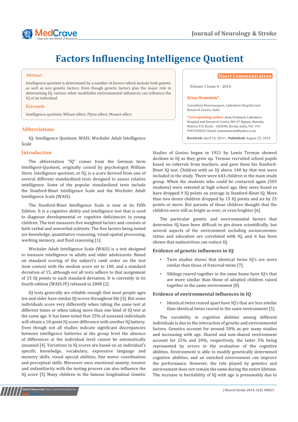 Factors Influencing Intelligence Quotient