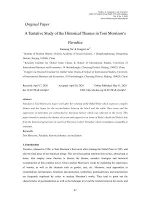 Original Paper a Tentative Study of the Historical Themes in Toni