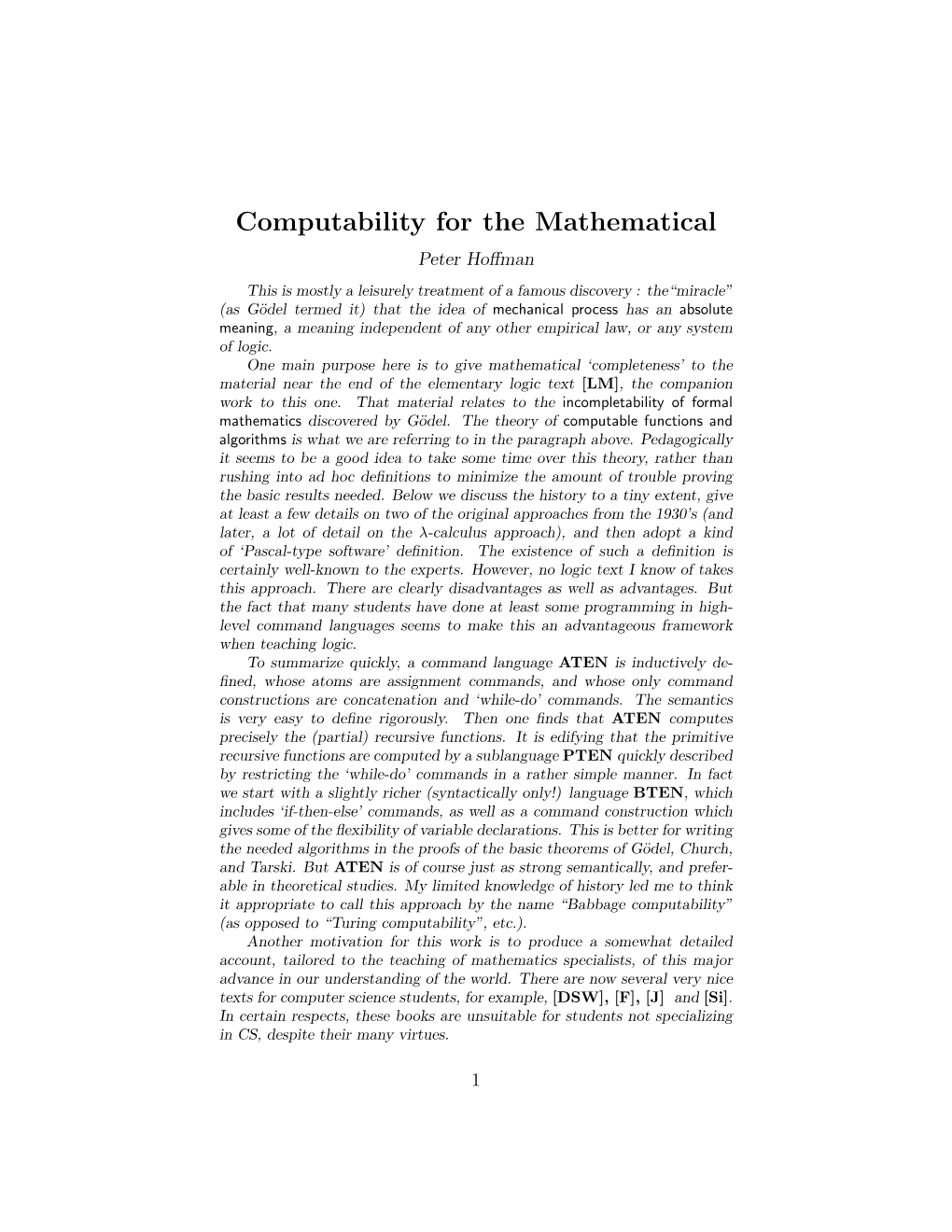 Computability for the Mathematical (PDF)