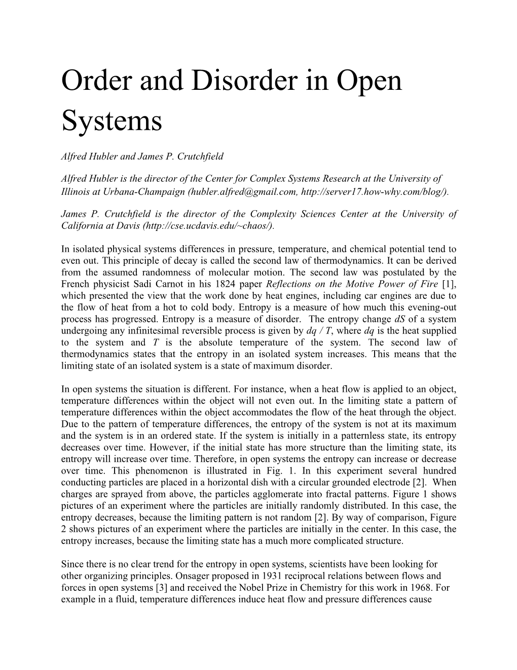 Order and Disorder in Open Systems