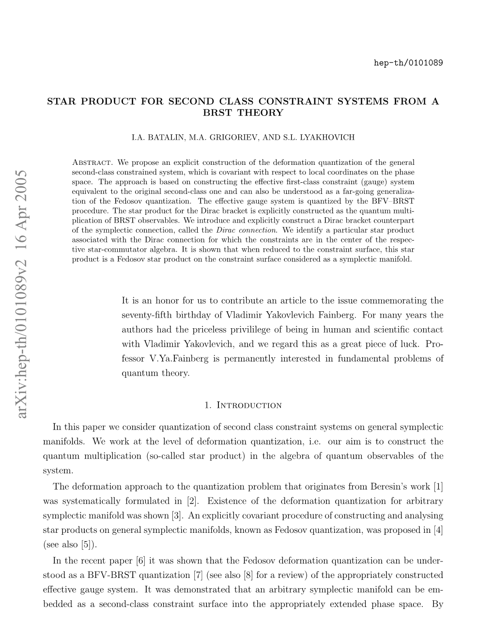 Star Product for Second Class Constraint Systems from a BRST