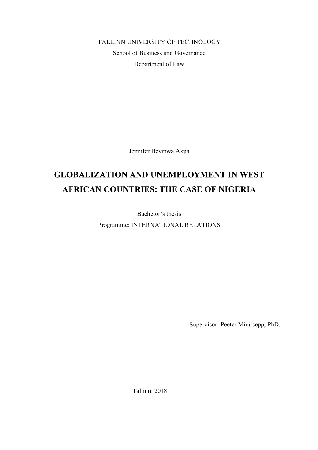 Globalization and Unemployment in West African Countries: the Case of Nigeria