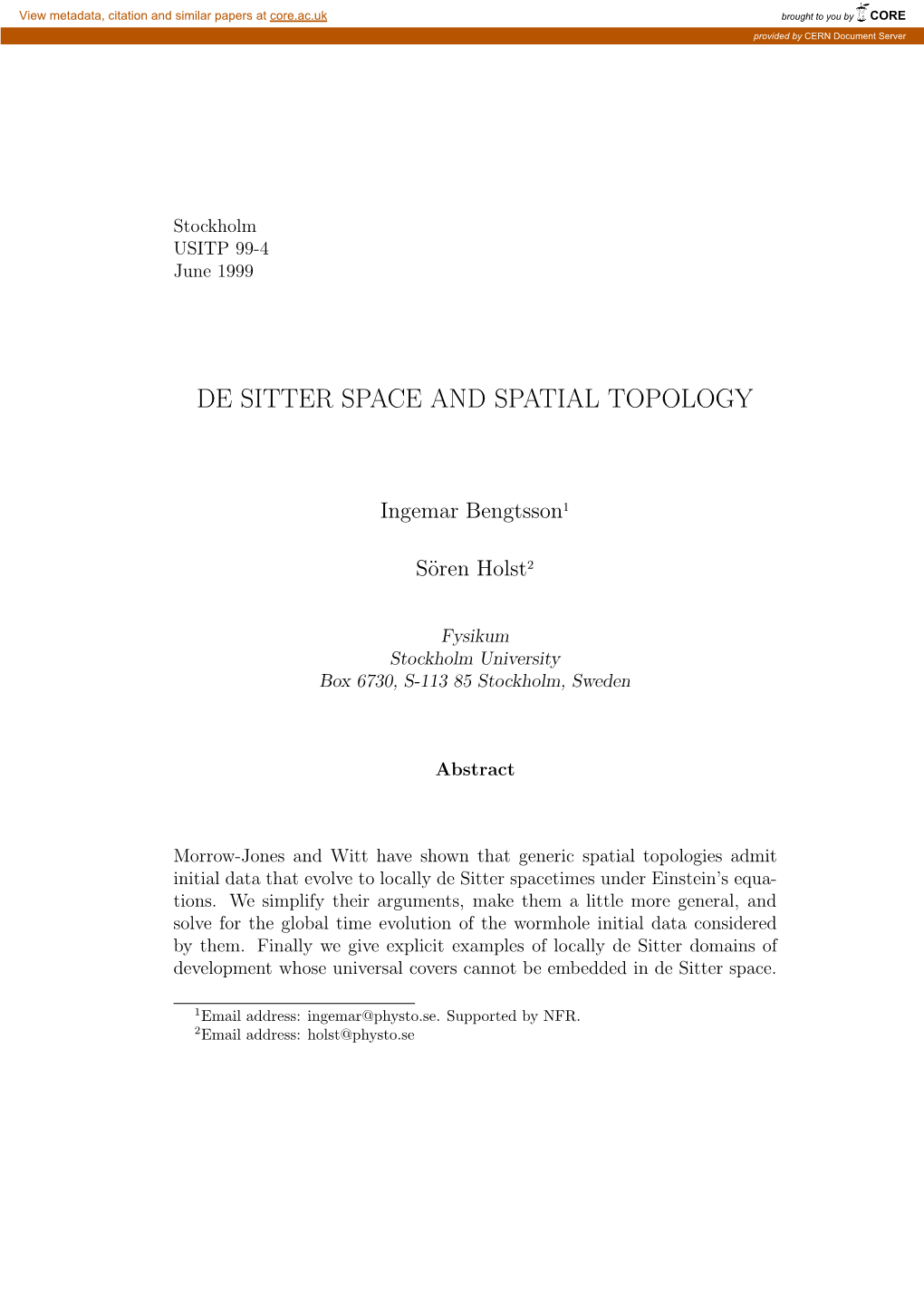 De Sitter Space and Spatial Topology