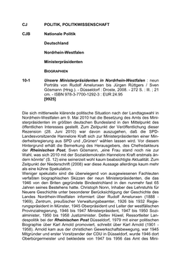 Unsere Ministerpräsidenten in Nordrhein-Westfalen : Neun Porträts Von Rudolf Amelunxen Bis Jürgen Rüttgers / Sven Gösmann (Hrsg.)