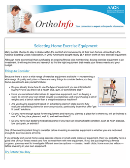Selecting Home Exercise Equipment-Orthoinfo