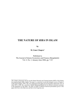 The Nature of Riba in Islam